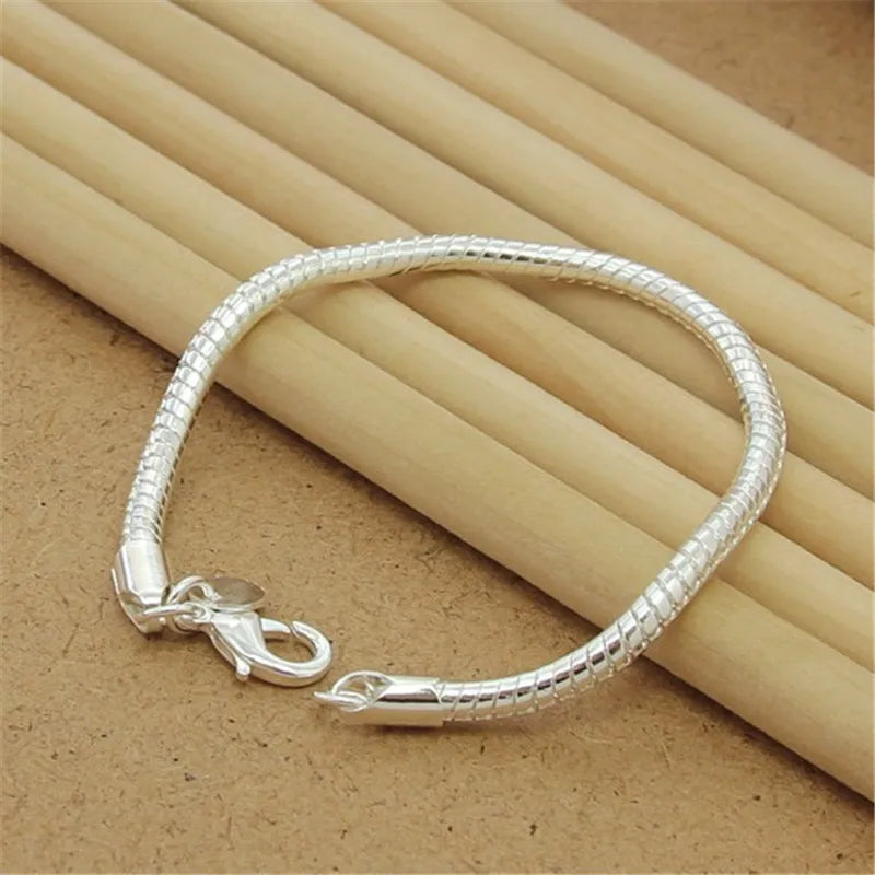 Sterling Silver Square Chain Bracelet for Women & Men Wedding Gift