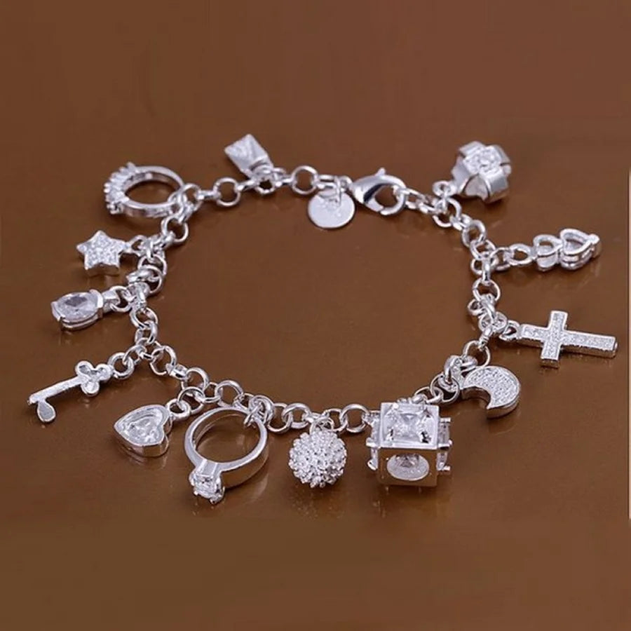 Sterling Silver Square Chain Bracelet for Women & Men Wedding Gift