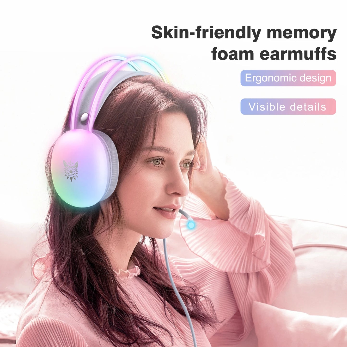 RGB Gaming Headset with Mic for PC Gamer Esports Over-Ear Headphones