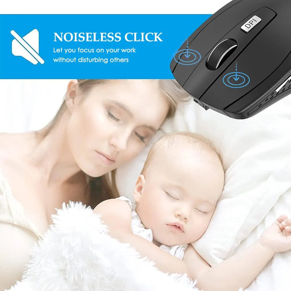 Wireless Silent Mouse 2.4G Portable Optical Adjustable DPI for Laptop PC