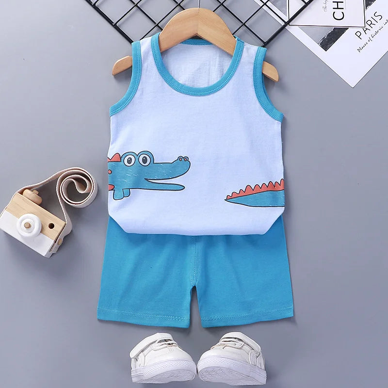 Kids Summer Outfit Vest & Shorts Set Baby Boys Girls Cotton Sleeveless