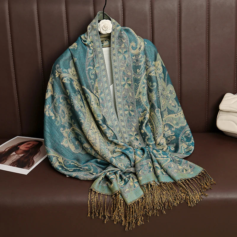 Women's Cashmere Pashmina Shawl Warm Winter Scarf Wrap with Elegant Print