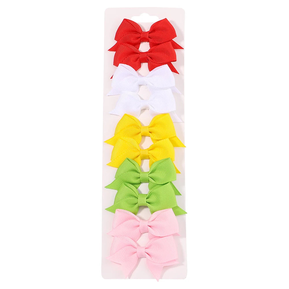 10PCS Cute Ribbon Bow Hair Clips for Baby Girls Handmade Barrettes Set