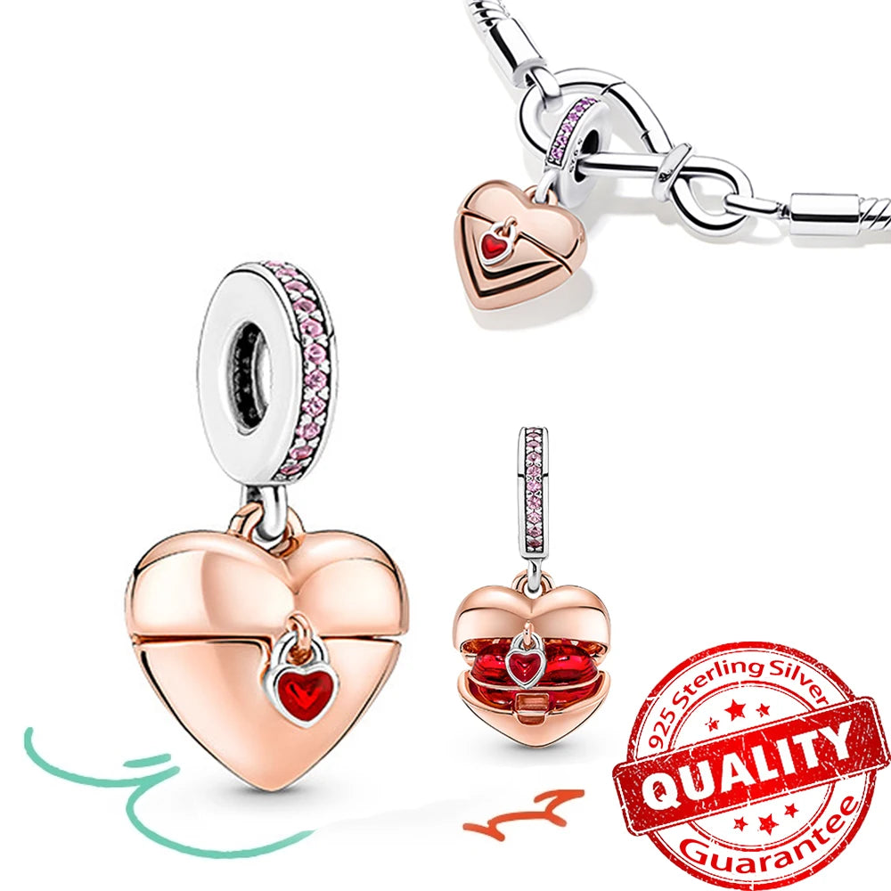 Rose Gold Triple-Row Cherry Blossom Dangle Charm for Silver Bracelet