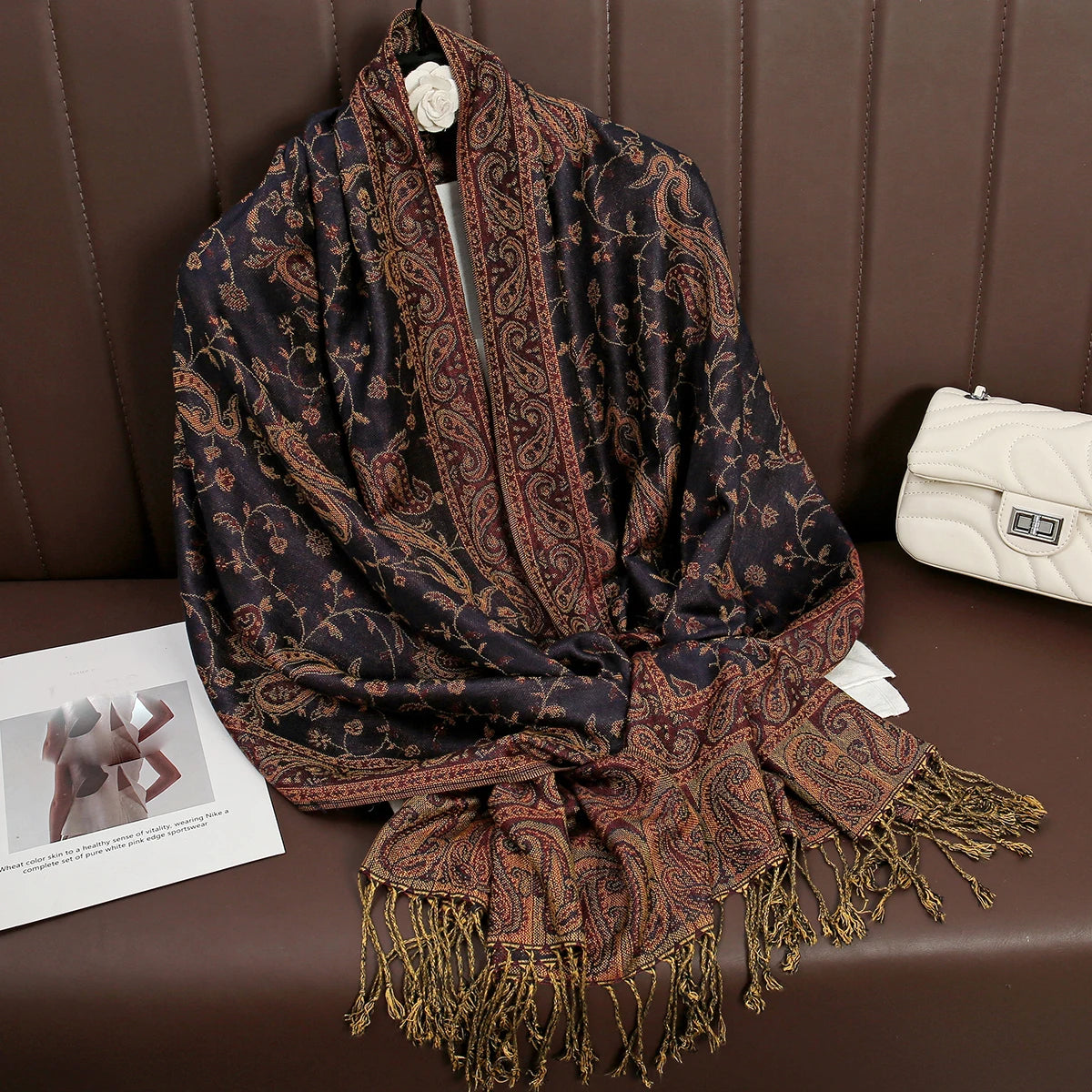 Women's Cashmere Pashmina Shawl Warm Winter Scarf Wrap with Elegant Print