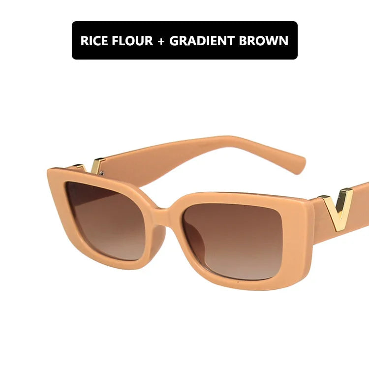 Retro Rectangle Sunglasses Small Frame UV400 Shades for Women