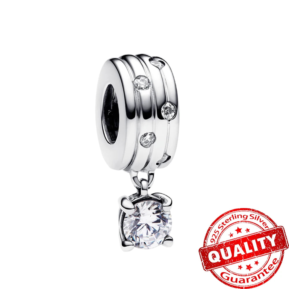 925 Silver Lucky Star & Heart Dice Bow Dangle Charm for Bracelet Gift