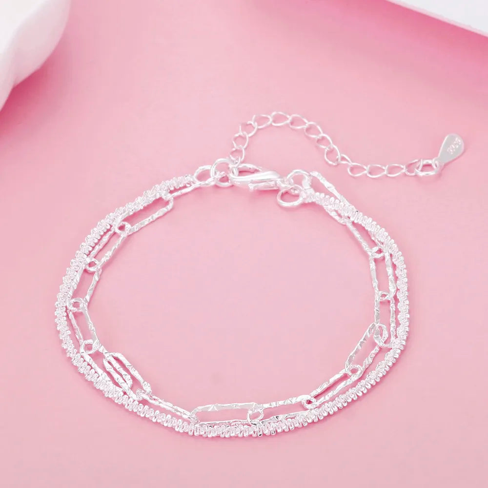 Sterling Silver Square Chain Bracelet for Women & Men Wedding Gift