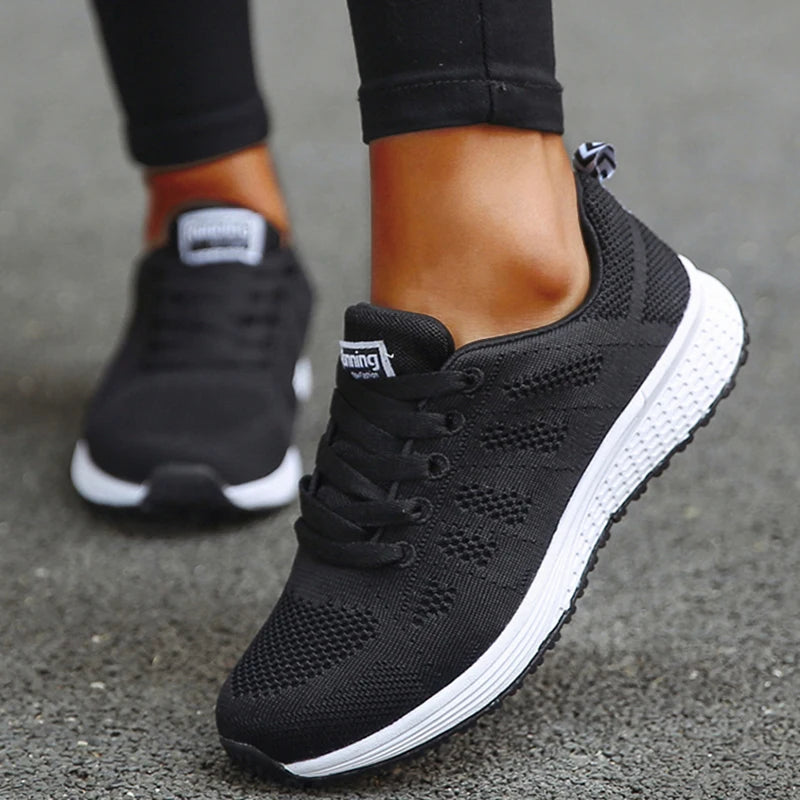 Women's Fashion Mesh Sneakers Breathable Lace-Up Tennis Shoes