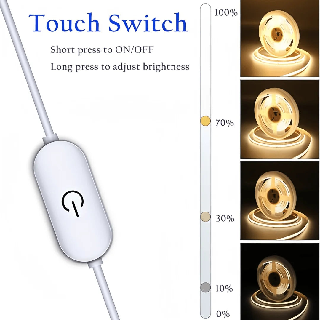 LED Light Strip 5V USB Touch Dimmer, Flexible Tape, Indoor Lamp for TV, Mirror, Wall Decor