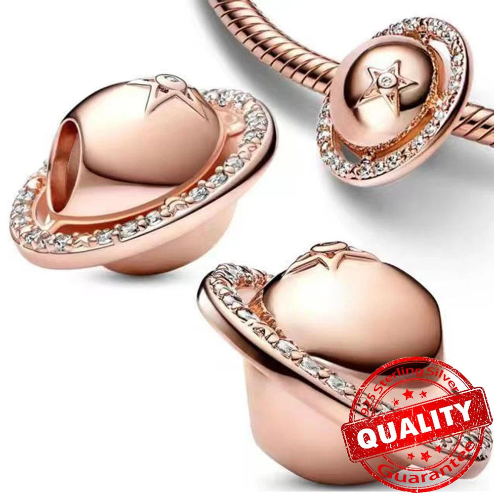 Rose Gold Triple-Row Cherry Blossom Dangle Charm for Silver Bracelet