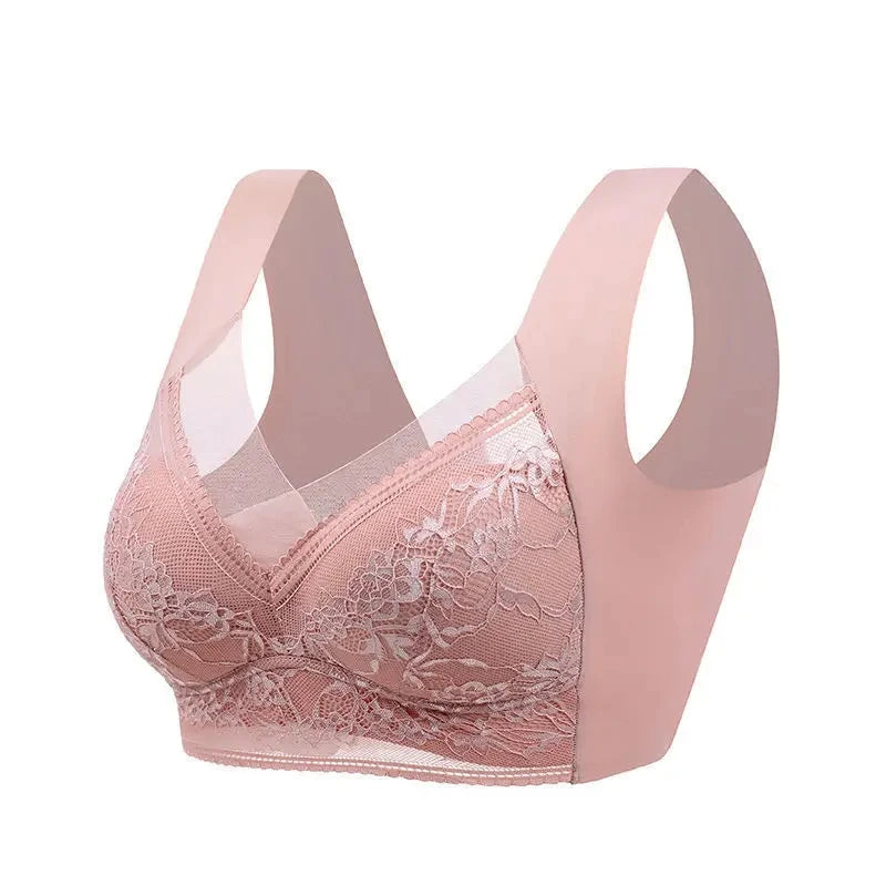 Plus Size Seamless Lace Bralette Push Up Ice Silk Wireless Bra L-6L