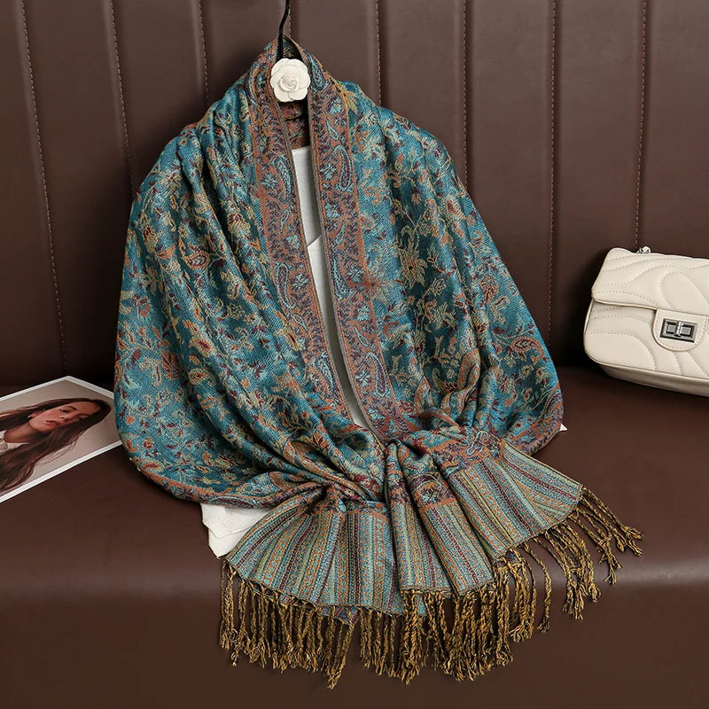 Women's Cashmere Pashmina Shawl Warm Winter Scarf Wrap with Elegant Print