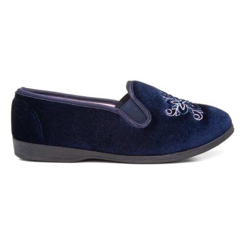 The Slipper Company Womens Slippers Navy Slip on Velour Ida Shoezone SIZE