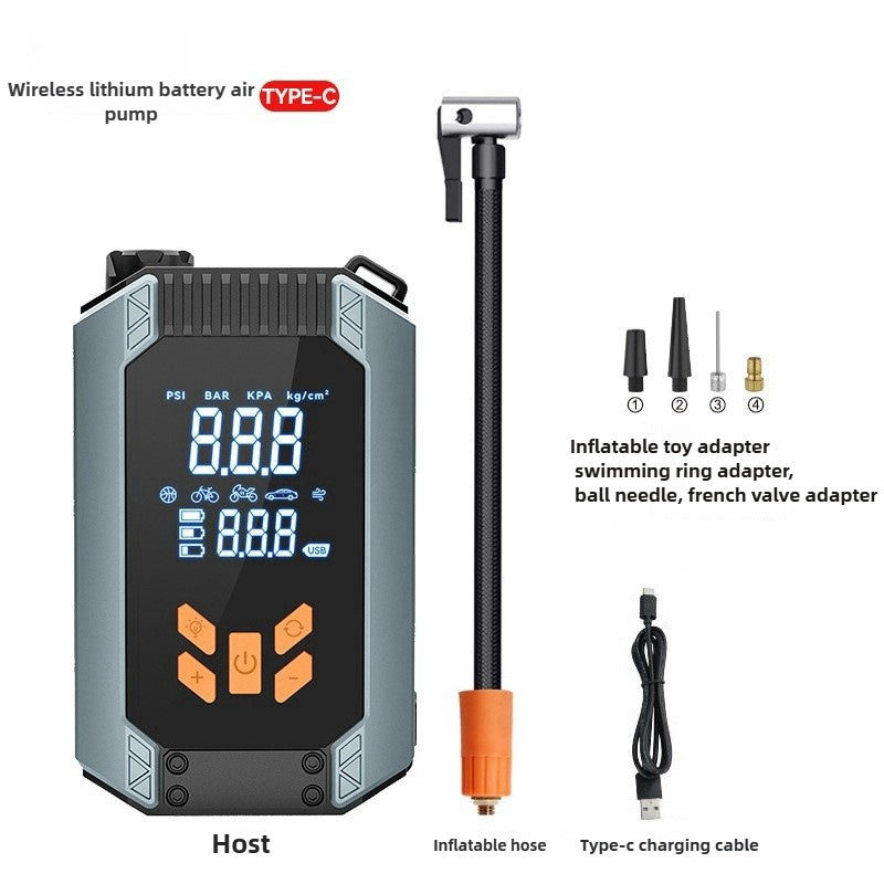 Portable Wireless Air Compressor USB Rechargeable Pump with LED & Gauge