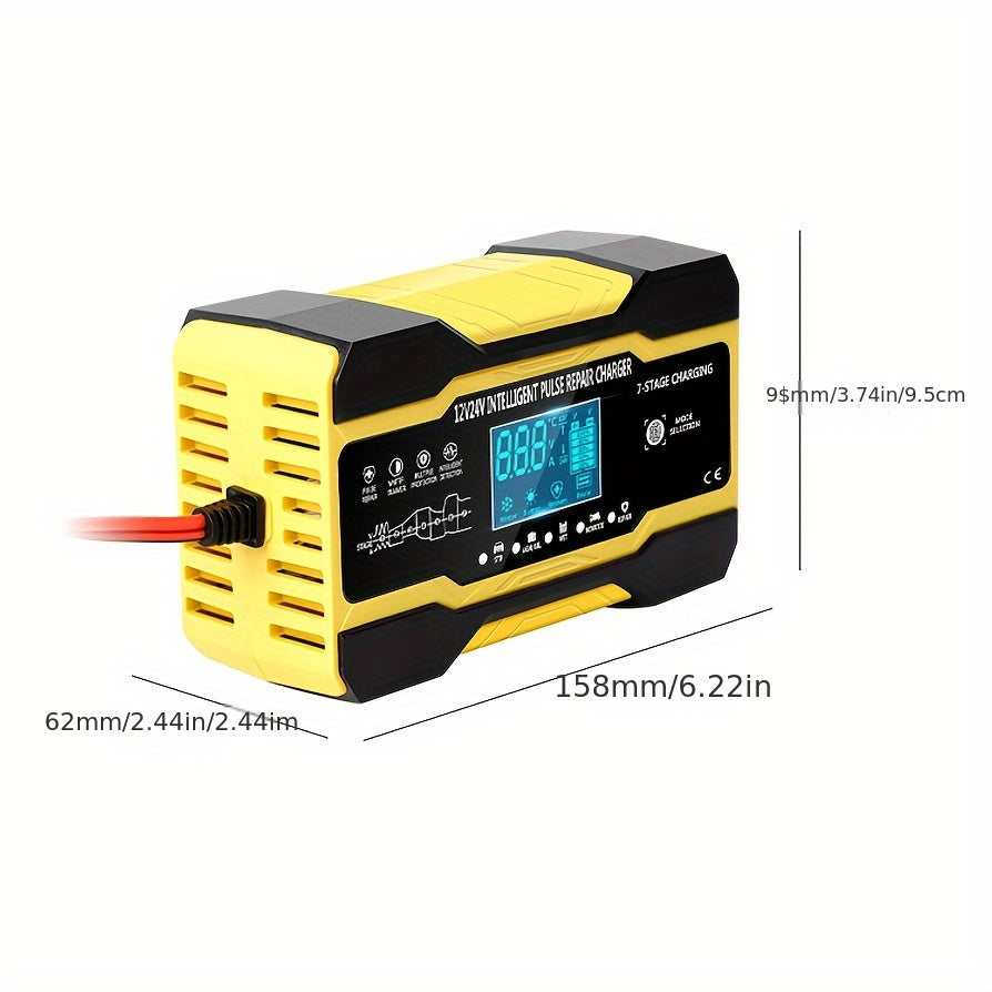 12V/24V 180W Smart Battery Charger – 7-Stage Fast Charger for Car & Bike