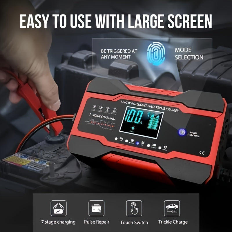 12V/24V 180W Smart Battery Charger – 7-Stage Fast Charger for Car & Bike