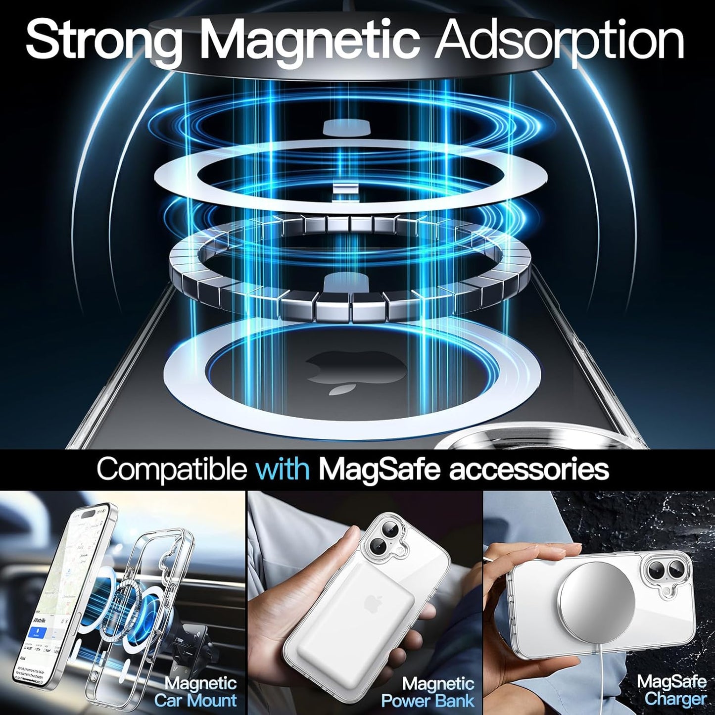 Magnetic Hard Case for MagSafe4 13 12 11 Pro Max Mini Plus Hybrid Hard Clear Silicone Cover 16