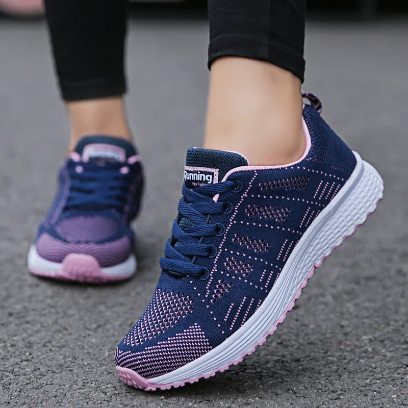 Women's Casual Breathable Mesh Sneakers Walking Gym Flat Vulcanized Shoes