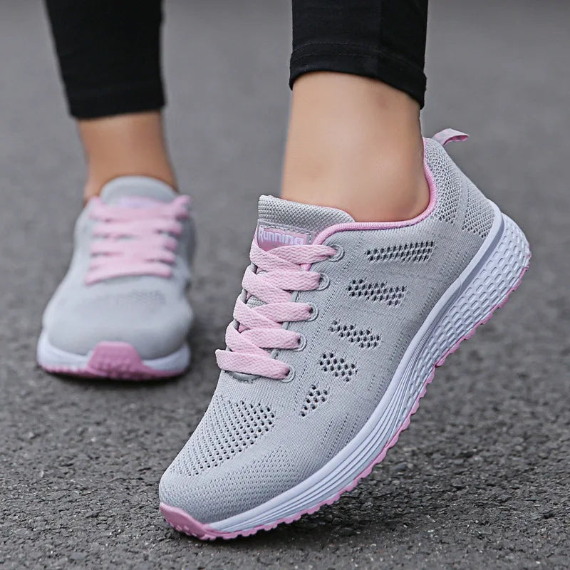 Women's Casual Breathable Mesh Sneakers Walking Gym Flat Vulcanized Shoes