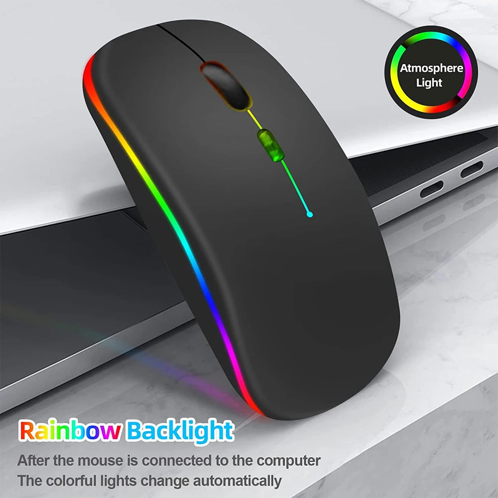 LED Wireless Bluetooth Mouse Rechargeable Silent Dual Mode for Laptop PC