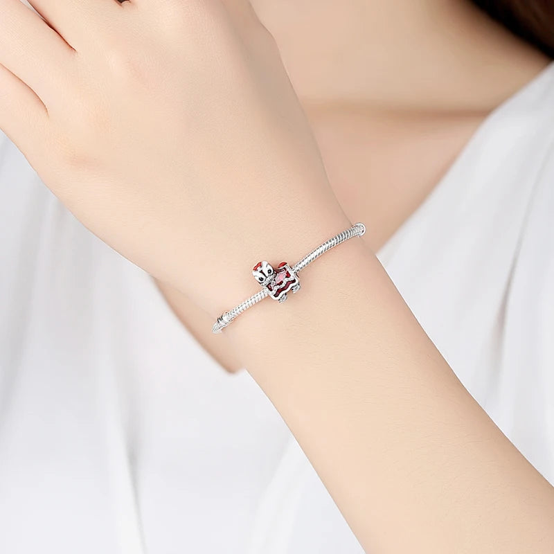 Silver Japanese Doll Fortune Cat Charm Bead for Bracelets