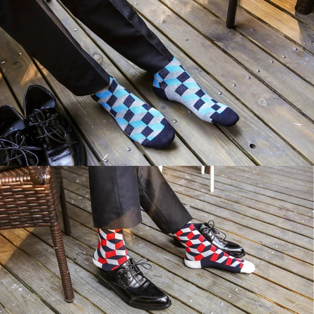 5 Pairs Men's Novelty Cotton Socks Colorful Pattern Funny Crew"