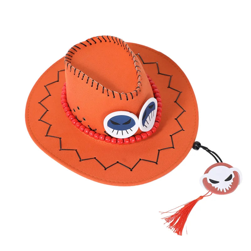 Anime Ace Orange Cowboy Hat  Unisex Luffy Cosplay Cap for Kids & Adults