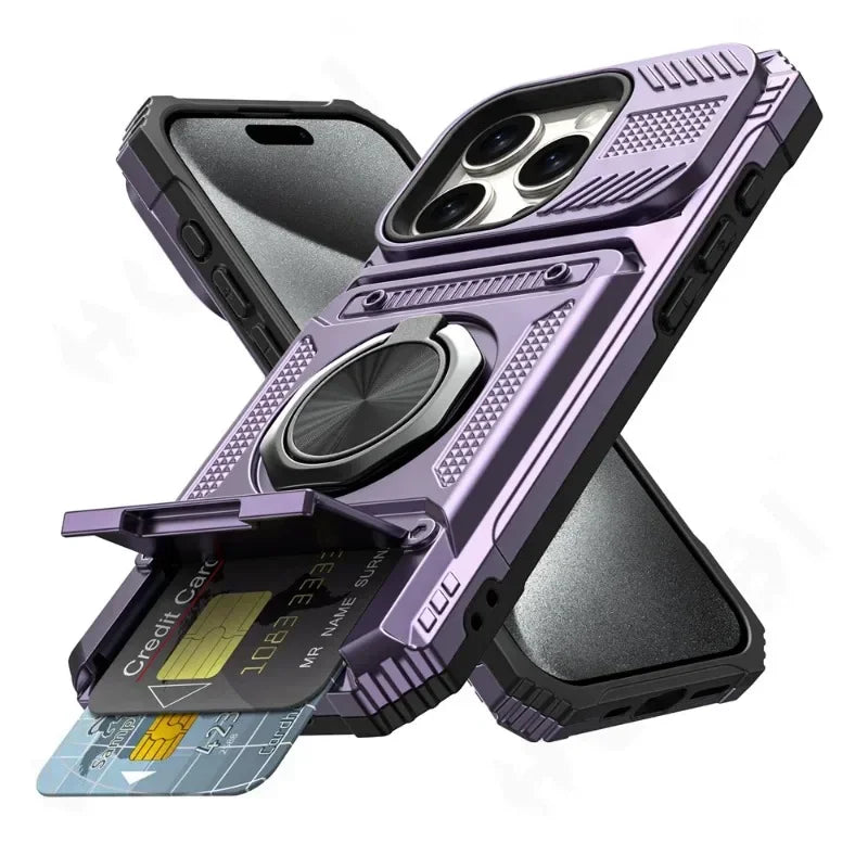 Case For iPhone 16 15 14 13 12 11 Pro Max  Magnetic Rotated Ring Kickstand Heavy Duty Drop Protection Wallet Cover