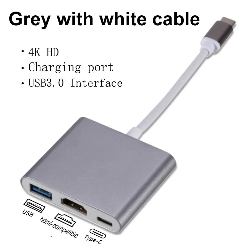 3-in-1 USB-C to HDMI Adapter USB 3.1 Hub Charger for Samsung Huawei MacBook