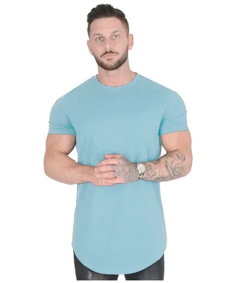 Men's Muscle Fit Gym T-Shirt  Summer Short Sleeve Workout Top, Cotton Athleisure Sports Tee