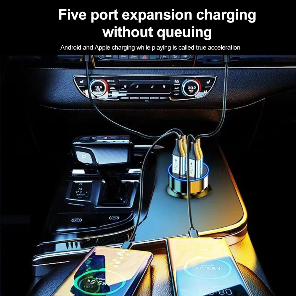66–250W PD Car Charger  QC3.0 Fast Charge with 6-Port Cigarette Adapter