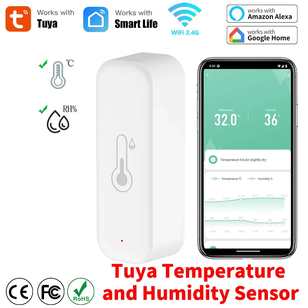 WiFi Smart Temperature & Humidity Sensor Hygrometer Works with Alexa & Google