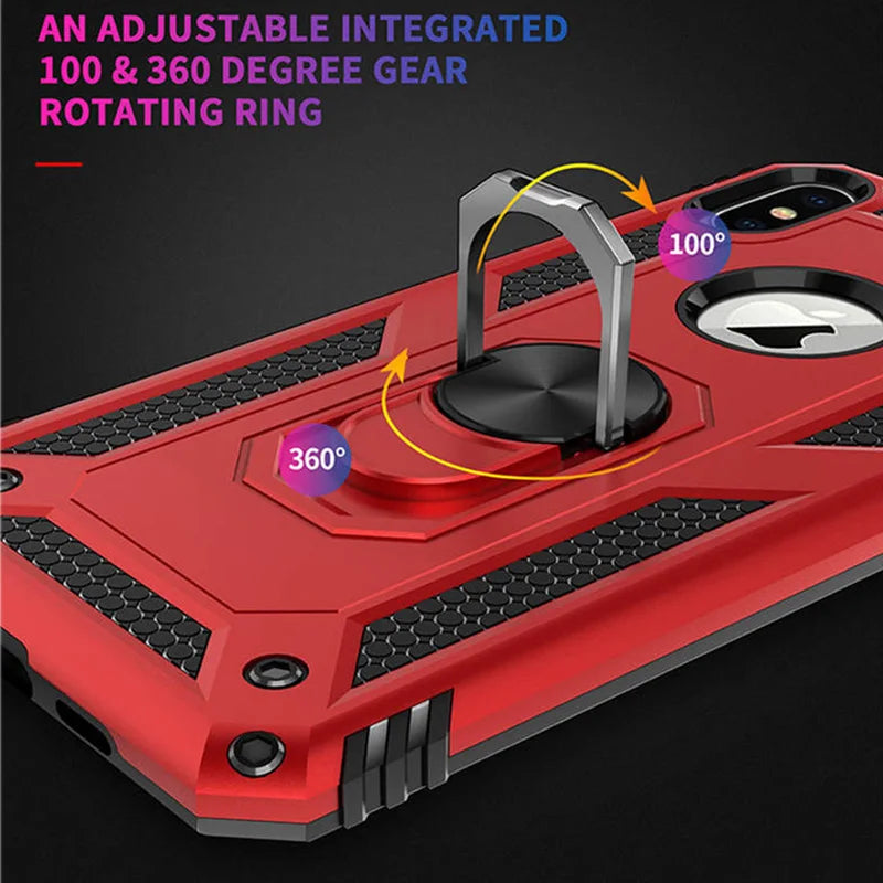 Shockproof Armor Holder Case For iPhone X XS Max XR 7 6 Cases Magnetic Ring Phone Cover For iPhone 6 6s 7 8 Plus Holder Case