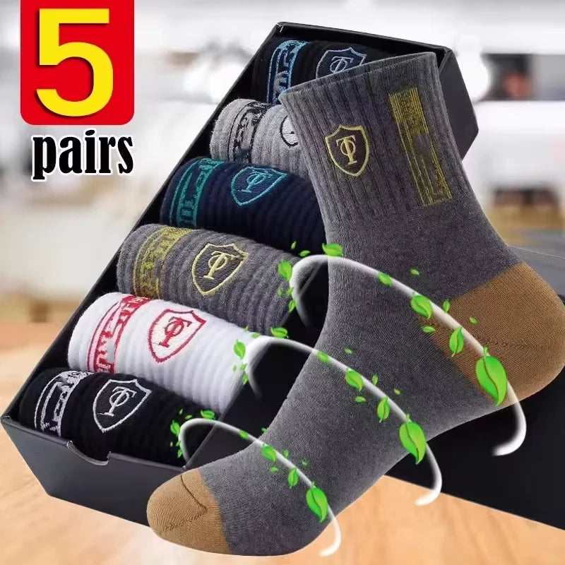 5 Pairs Men's Bamboo Socks Breathable Cotton Winter Business