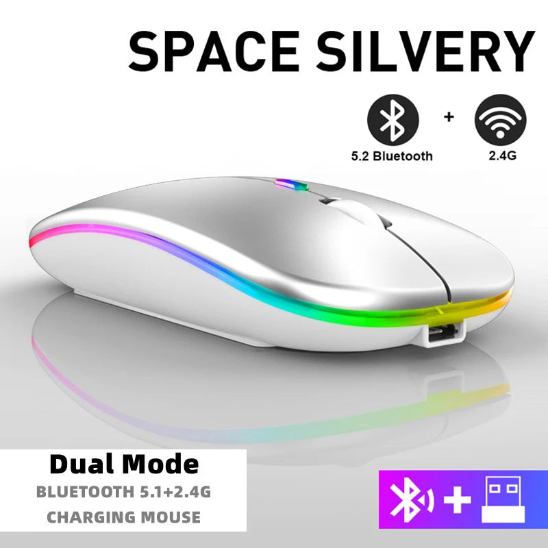 Bluetooth Wireless RGB Mouse Rechargeable for iPad PC Laptop Tablet Phone