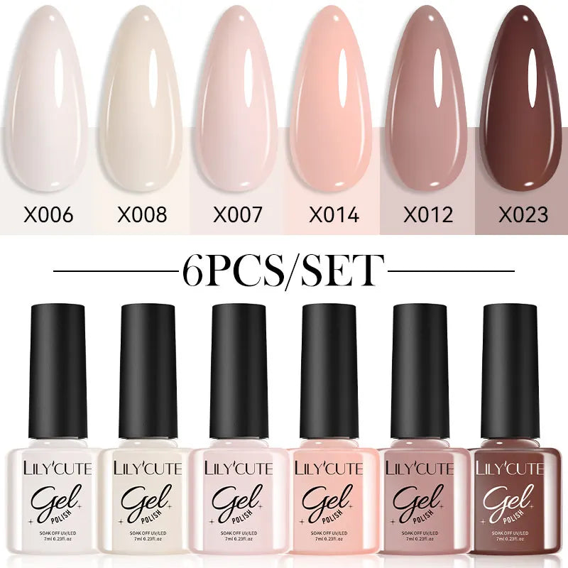 6Pcs 7ml Coffee Series Gel Nail Polish Set Soak Off UV LED Manicure Kit