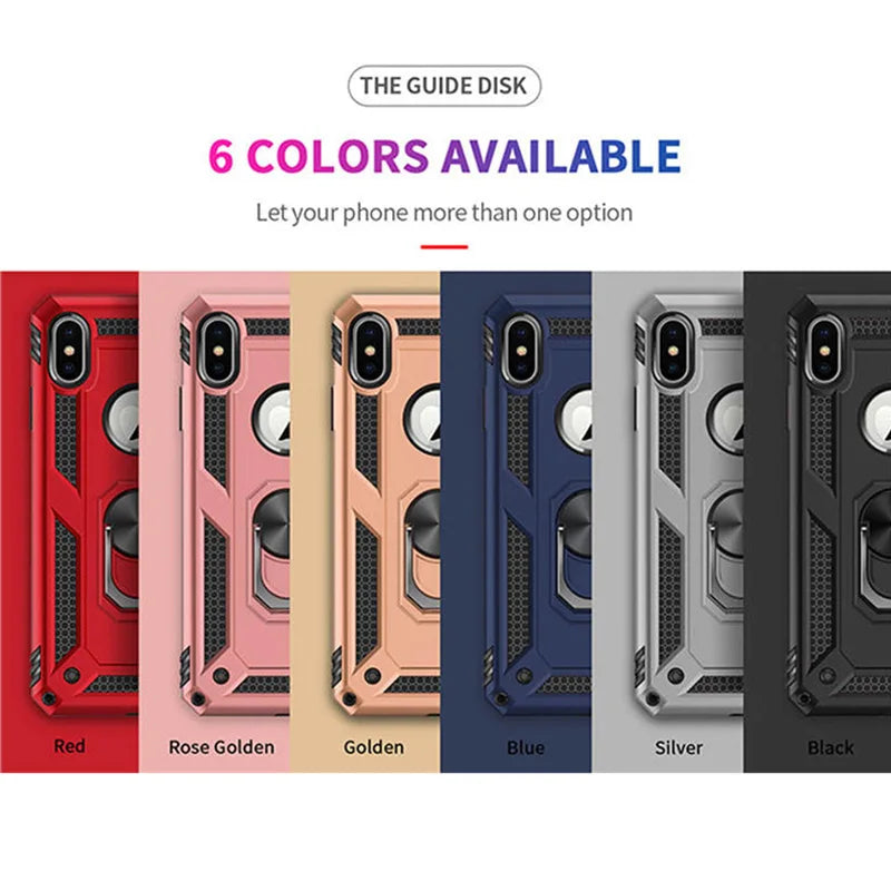 Shockproof Armor Holder Case For iPhone X XS Max XR 7 6 Cases Magnetic Ring Phone Cover For iPhone 6 6s 7 8 Plus Holder Case