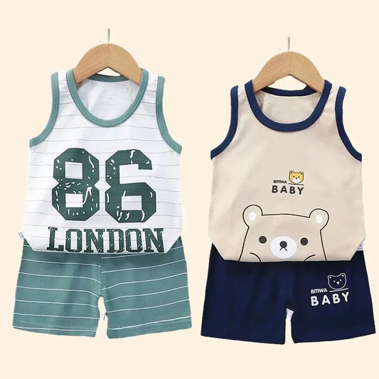 Kids Summer Outfit Vest & Shorts Set Baby Boys Girls Cotton Sleeveless