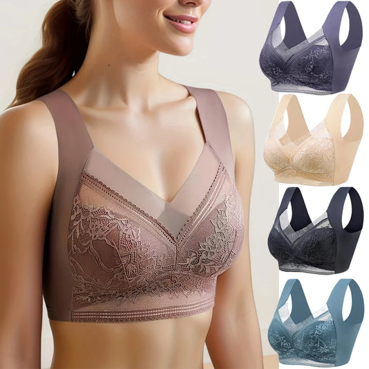 Plus Size Seamless Lace Bralette  Push Up Ice Silk Wireless Bra L-6L