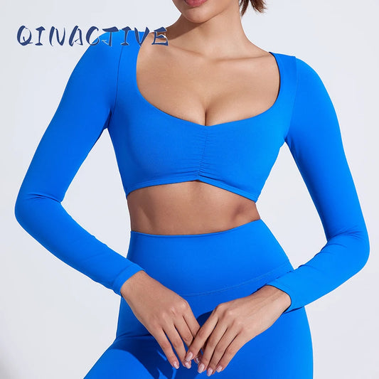 Women's Long Sleeve Crop Top Yoga Shirt Gym Fitness Workout Sports Tee