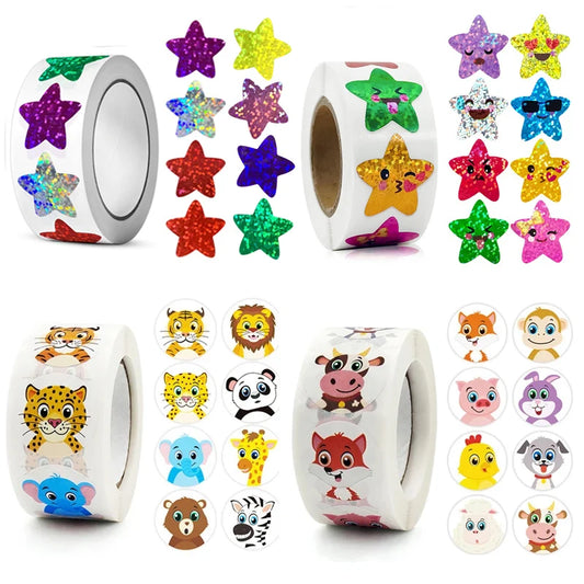 500/1000PCS Holographic Star Stickers Kids Reward DIY Scrapbook Labels Roll