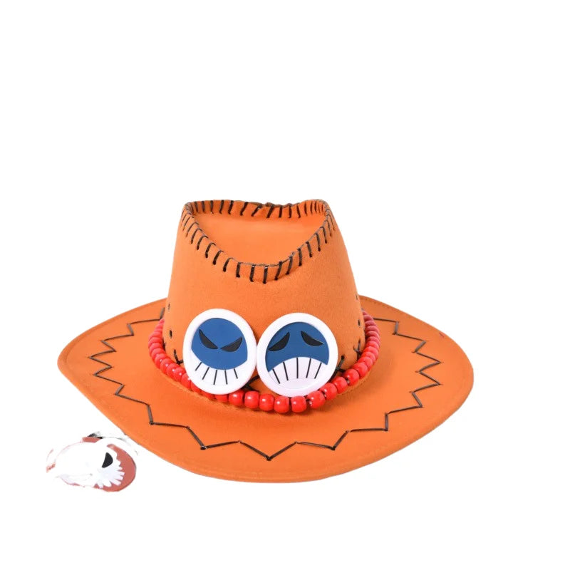 Anime Ace Orange Cowboy Hat  Unisex Luffy Cosplay Cap for Kids & Adults
