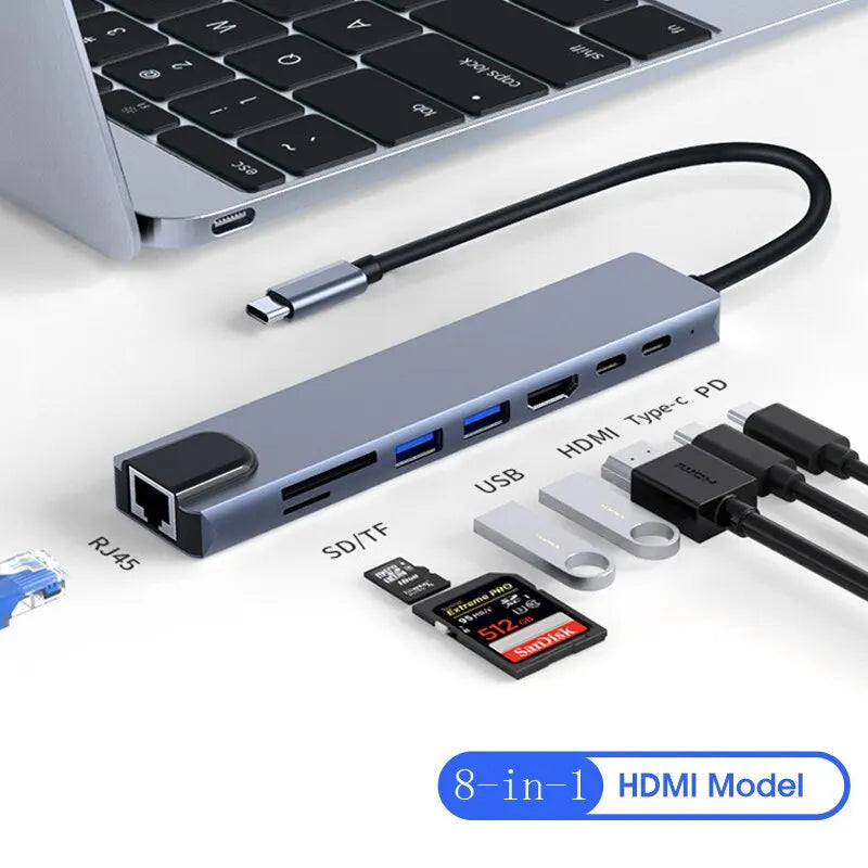 8-in-1 USB-C Hub 4K Thunderbolt 3 Docking Station Adapter for MacBook iPad