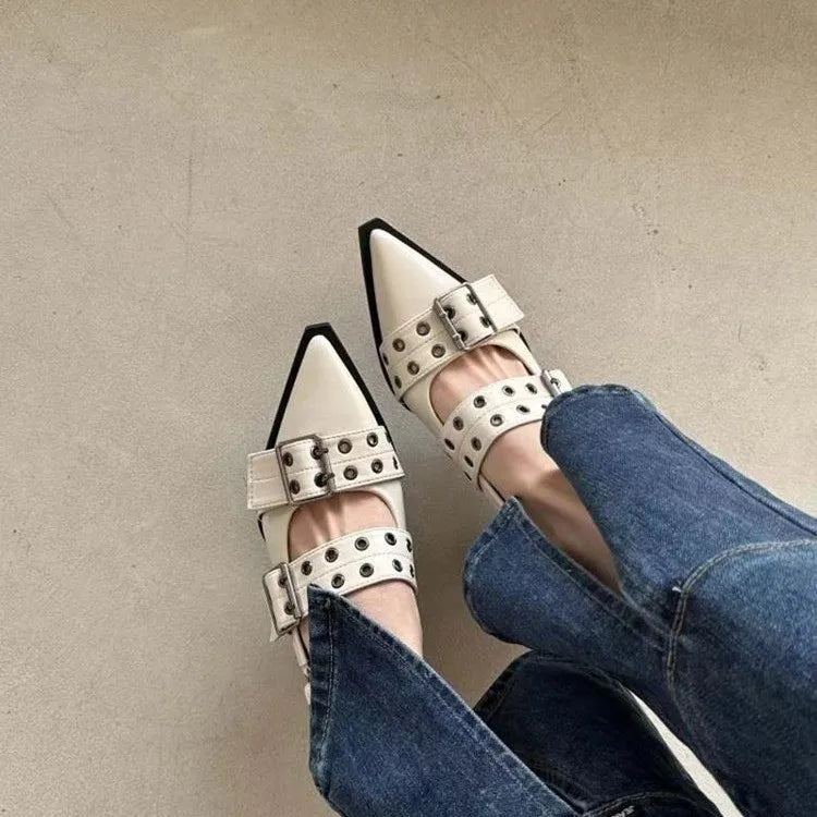 Mary Jane Pointy  Shoes for Women Skirt Small Leather Shoes Retro Chunky Single Shoes for Women