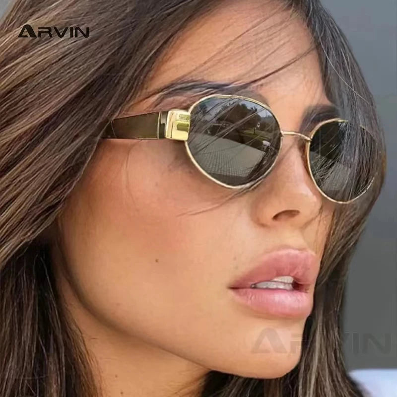 Retro Oval Sunglasses Women Men Metal Frame UV400 Luxury Classic Shades