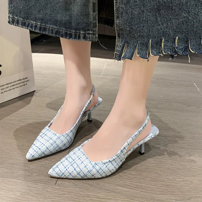 Sea Salt Blue Pointed High Heel Sandals Elegant & Versatile Women's Fashion Shoes