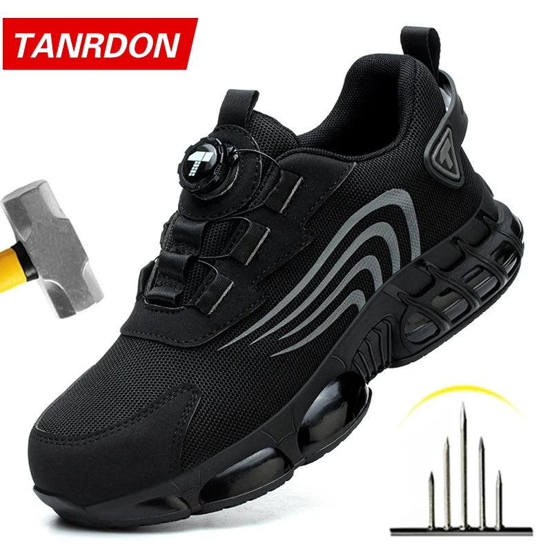 Rotary button safety shoes for men, anti-impact and anti-piercing work shoes, fashionable men's sports shoes, and safety pro