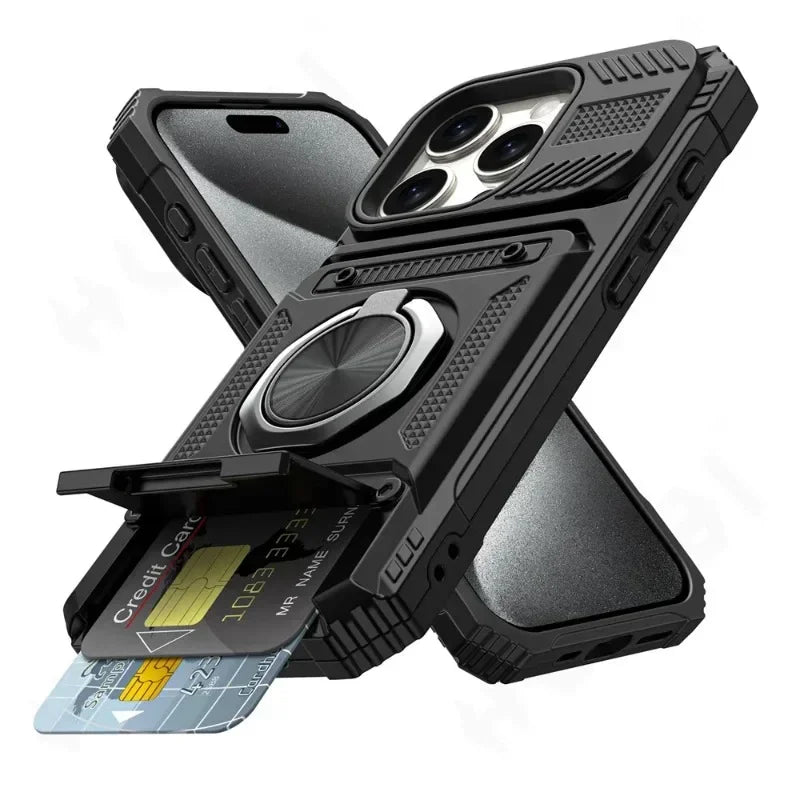 Case For iPhone 16 15 14 13 12 11 Pro Max  Magnetic Rotated Ring Kickstand Heavy Duty Drop Protection Wallet Cover