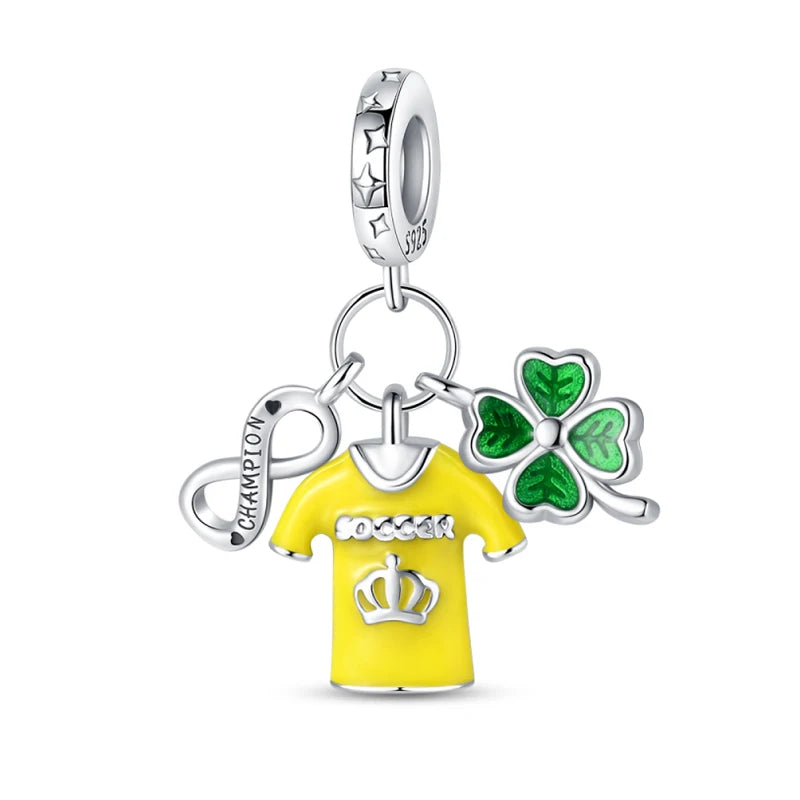 silver Dumbbell Badminn Soccer Charm Beads for Bracelet & Necklace Gift